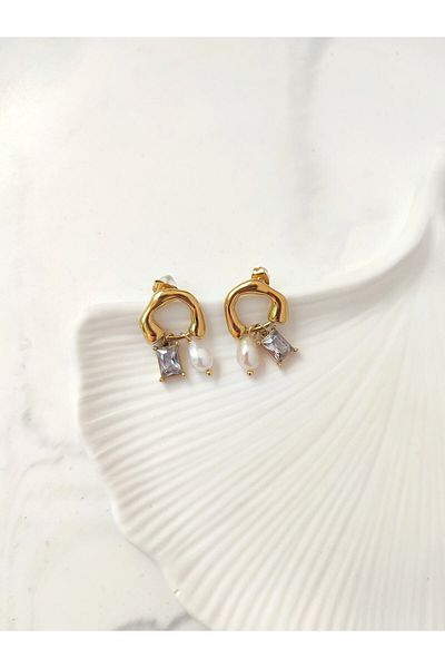 Evorya Stainless Steel Zircon Women's Earrings - Pearl Design
