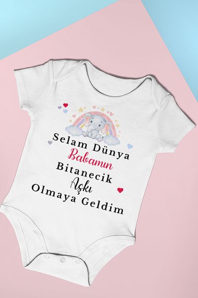 ADABEBEK 20404 Model Printed Snap-On Bodysuit for Baby Girl - My Father's Bitanecik Love Written