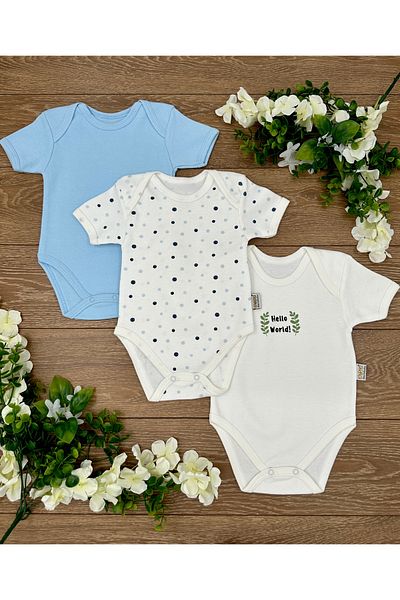Renkli Puset 3-Piece Cotton Newborn Baby Body and Bodysuit Set - Short Sleeve Snap Fasteners