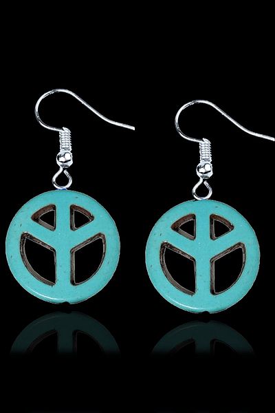 Tesbih Atölyesi Peace Symbol Turquoise Necklace and Earring Set - Certified and Turquoise Stone