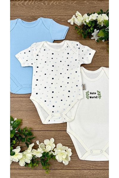 Renkli Puset 3-Piece Cotton Newborn Baby Body and Bodysuit Set - Short Sleeve Snap Fasteners