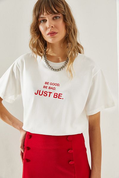Bianco Lucci Written Women's Combed Cotton T-Shirt -60251316