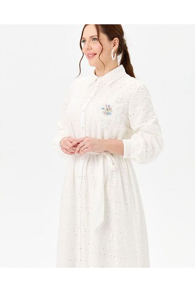 FUAT GÜRSEN Koton Dress - Guipure Embroidered, Inner Lining and Sleeve Cuffs