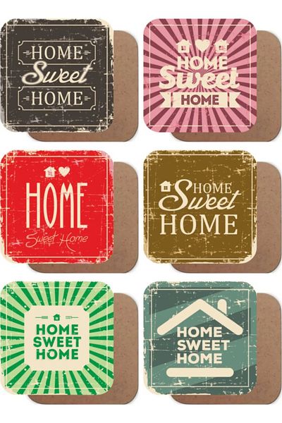 Major Selection طقم قاعدة أكواب خشبية مكون من 6 قطع من Home Sweet Home - تصميم منزلي الجميل