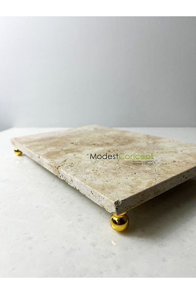 Modestmar صينية رخامية من الترافرتين باللون الذهبي - قدم 20 × 30 سم