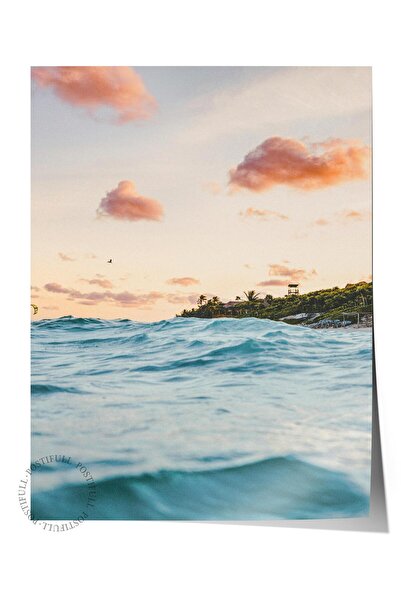 Postifull Çerçevesiz Poster, Yaz Temalı Tablo NO:30, Gün Batımında Deniz Foto...