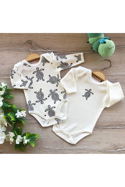 Renkli Puset 2-Piece Cotton Baby Bodysuit and Bodysuit Set - Long Sleeve, Turtle Caretta