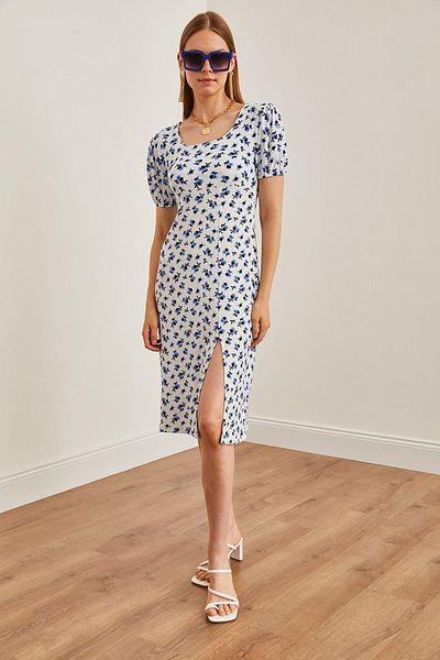 Olalook Ecru Blue Mini Dress - Slit and Backless, ELB-19002181