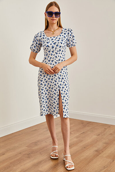 Olalook Ecru Blue Mini Dress - Slit and Backless, ELB-19002181