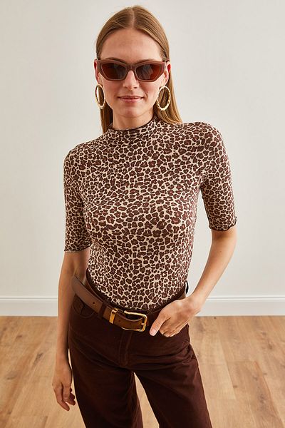 Olalook Beige Leopard Modal Μπλούζα - Γυναικεία, BLZ-19002670