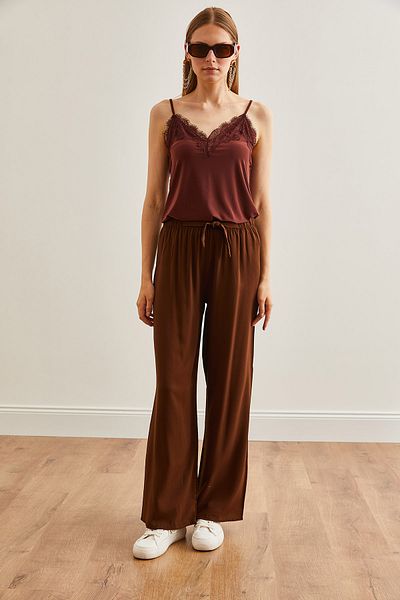 Olalook Bitter Brown Viscon Palazzo Trousers - Belted, Women, PNT-19000169