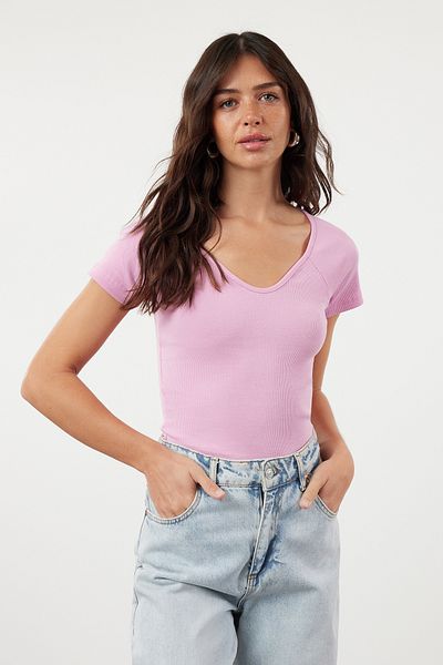 Trendyol Collection Flexible Corded Cotton Pink Knitted Blouse - Fitting on the Body, TWOSS21BZ0579