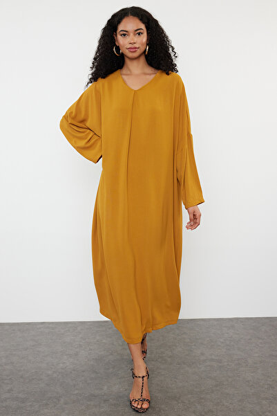 Trendyol Modest Φόρεμα Aerobin Woven Mustard - TCTSS24EB00253