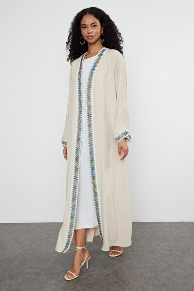 Trendyol Modest Stone Piping Detailed Woven Cap & Ferace & Abaya & Kimono Tctss24Kf00033