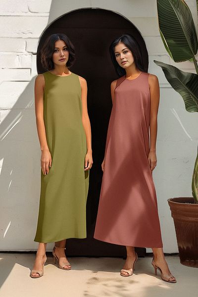 Trendyol Modest 2 sady hnědých a khaki šatů ze 100% bavlny – TCTAW22UK0110