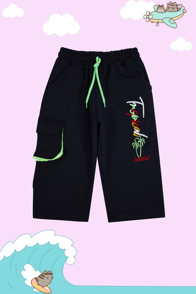 TRENDYOLKIDS Boy's Navy Knitted Capri Shorts - Printed, TKDSS24SR00003
