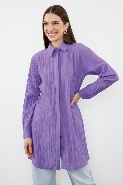 Trendyol Modest Μωβ υφασμένο πουκάμισο Midi τσαλακωμένο - TCTSS24TG00067
