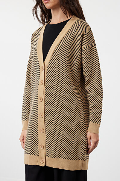 Trendyol Modest Ζακέτα πλεκτά ζιγκ-ζαγκ Camel ριγέ - TCTAW23HI00070