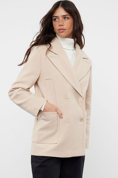 Trendyol Collection Weiche, strukturierte, steinfarbene Kurzjacke – Jacke mit Taschendetail TWOAW25KB00007