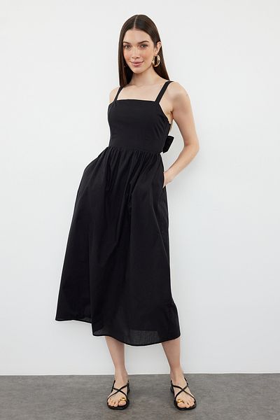 Trendyol Collection Černé bavlněné minišaty A-line - Voile TWOSS24EL00775