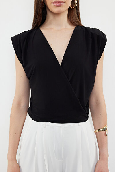 Trendyol Collection Πλεκτή μπλούζα με ελαστικό μαύρη επένδυση με διπλό γιακά - κανονική εφαρμογή TWOSS24BZ00632