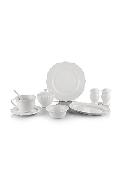 Schafer Naiv 34 Piece White Porcelain Breakfast Set-byz03