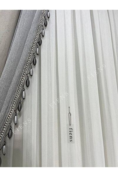 FİENS Fishback Light Silvery 1/2 Layer Medium Pleated Tulle Curtain Suitable for All Rooms No Ironing