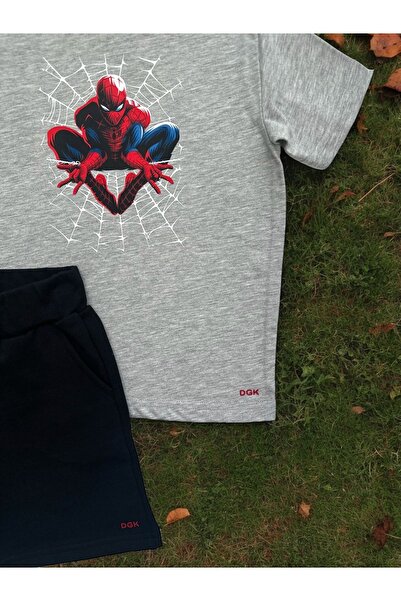 DGK COLLECTİON Boy's Spiderman Printed 2-Piece T-shirt Short Set - 100% Cotton