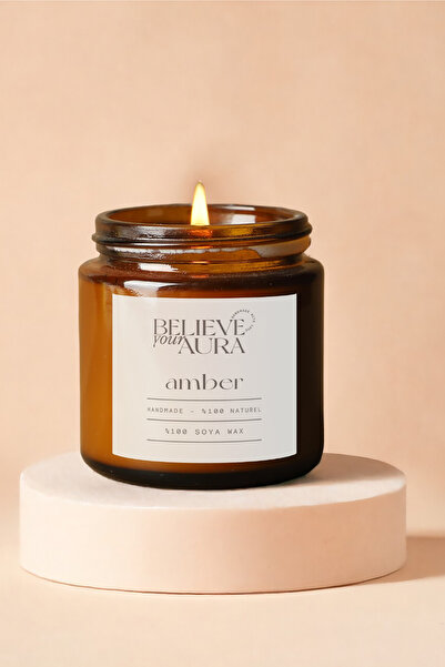 Believe Your Aura Amber Kokulu Mum - %100 Doğal Soya Mumu Amber Kavanoz Aromaterapi Mum - 100 cc