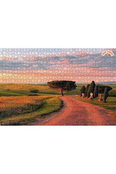 Teona Ahşap Toskana Yolunda Akşam Güneşi Dekoratif Çift Katlı Çerçeveli Asıla...