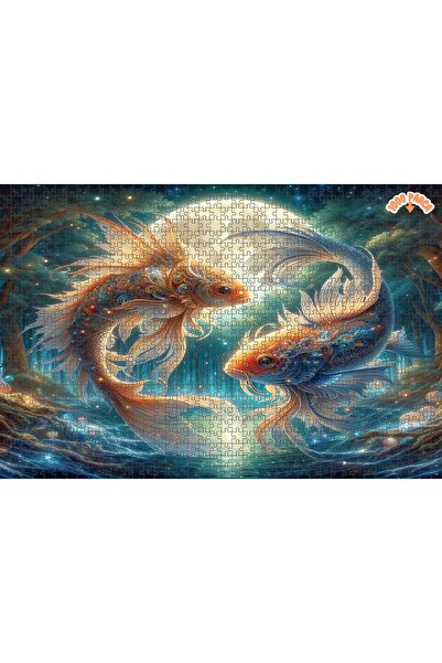 Teona Ahşap Ayışığı Sularında Dans Eden Koi Balıkları Çift Katlı Çerçeveli Ah...