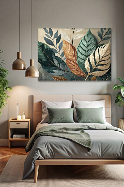DECORIO HOME Büyük Yapraklar Kanvas Tablo - Modern Duvar Tablosu - Canvas Tablo - Duvar Dekorasyonu - Duvar Süsü