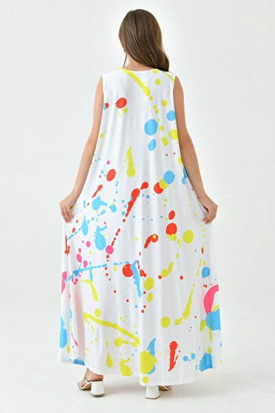 lovebox Digital Printed - Pocket Detailed Sleeveless Oversize Maxi Women's Dress 10072