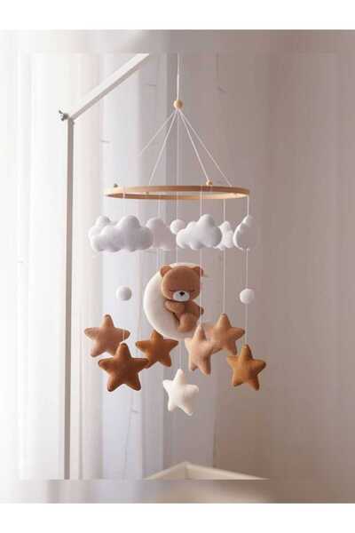FN Müzikli El Yapımı Keçe Bebek Dönencesi Beşik Yanı Süsü Bebek Odası Dekoras...