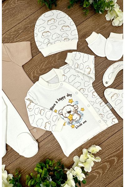 Renkli Puset 6-Piece Organic Cotton Baby Hospital Discharge Set - Bear Star Cloud