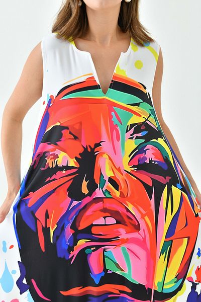 lovebox Digital Printed - Pocket Detailed Sleeveless Oversize Maxi Women's Dress 10072