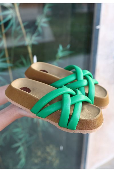 Moka Shopin Papuci de piele verde Tenda