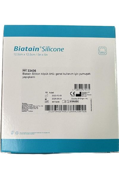 Coloplast Biatain Silicone Adhesive Foam Wound Cover 12.5x12.5cm 5x5in 10 Pieces 33436