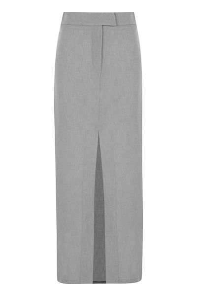 Whenever Company Gray Regular Waist Front Slit Midi Skirt
