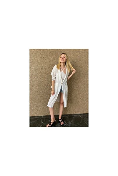 Bohemian Women's White Organic Linen Kimono