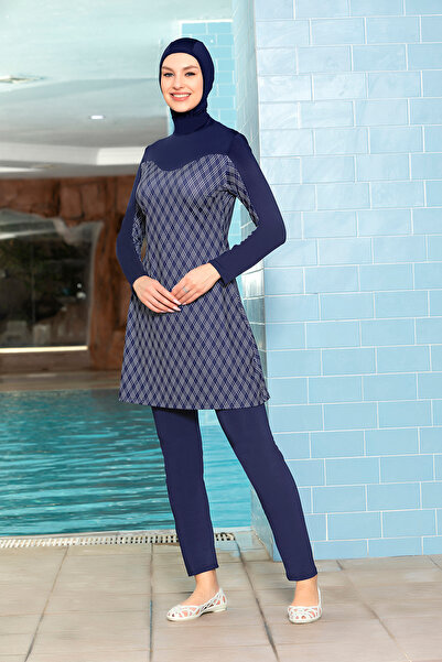 Bigdart Women's Full Coverage Stretch Fabric Navy Blue Hijab Swimsuit 15872