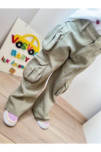 VOSVOSBABYSTORE Green 100% Cotton Woven Jeans - Pocket Detailed
