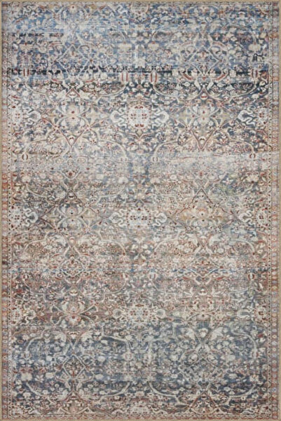 Rugs Modern Halı Gri Mavi Geleneksel Geometrik Dekoratif Yıkanabilir Halı mir...
