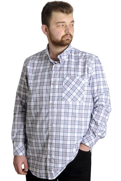 ModeXL Cămașă bărbătească în carouri cu mânecă lungă de mărime mare Mode Xl 23300 Alb
