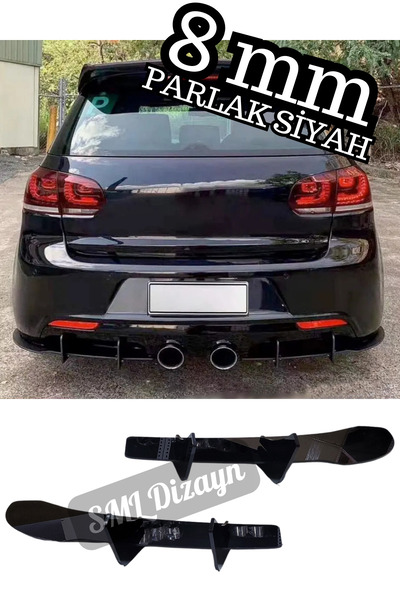 SML Dizayn Golf 6 R20-R Arka Tampon için 4lü Difüzör Flapları-Flap-Bıçak-Splitter KALIN 8mm PARLAK SİYAH