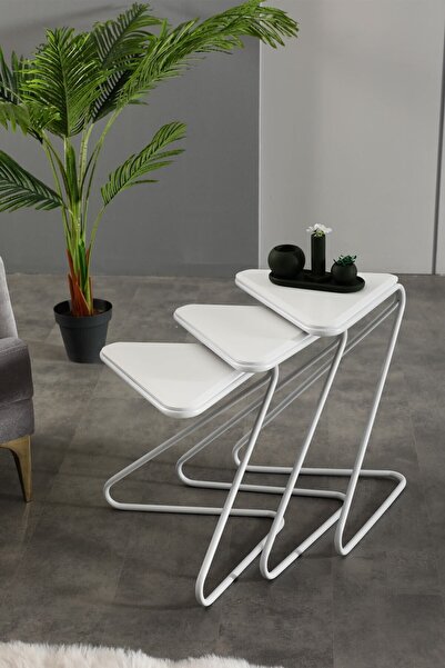 FAYMEND Bumerang 3lü Set Sehpa 'Mat Beyaz'