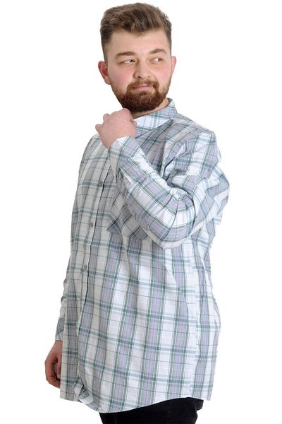 ModeXL Mode Xl Ανδρικό πουκάμισο μεγάλου μεγέθους καρό μακρυμάνικο 23300 σκούρο χακί