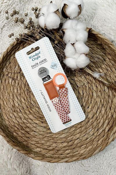 Kinder Clips Orange Pacifier Hanger - Stainless Steel Clip and Cotton Weave Stainless Steel Clip-O Ring