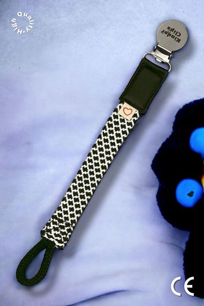 Kinder Clips Navy Blue Pacifier Holder - Stainless Steel Clip & Algodão Weave - Washable