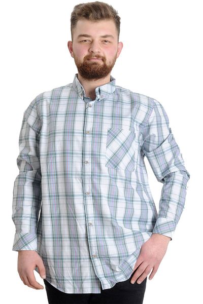 ModeXL Mode Xl Ανδρικό πουκάμισο μεγάλου μεγέθους καρό μακρυμάνικο 23300 σκούρο χακί